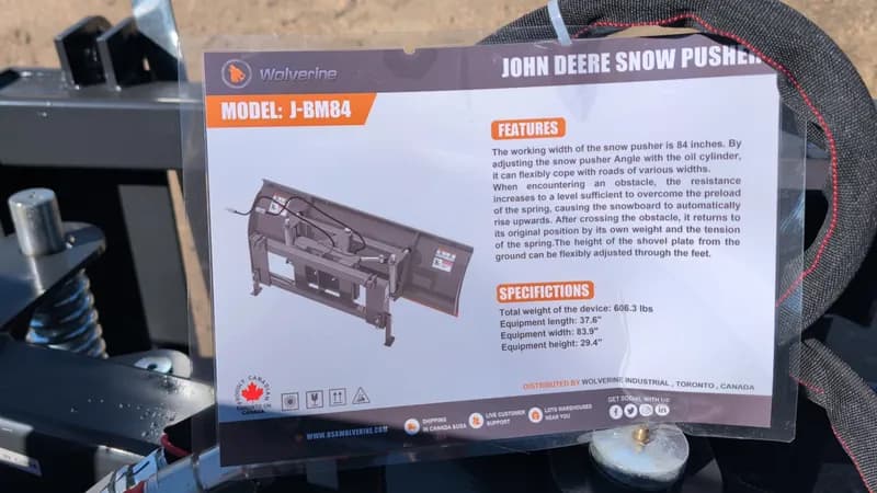 Wolverine/John Deere Snow Pusher 84in J-BM84, side view