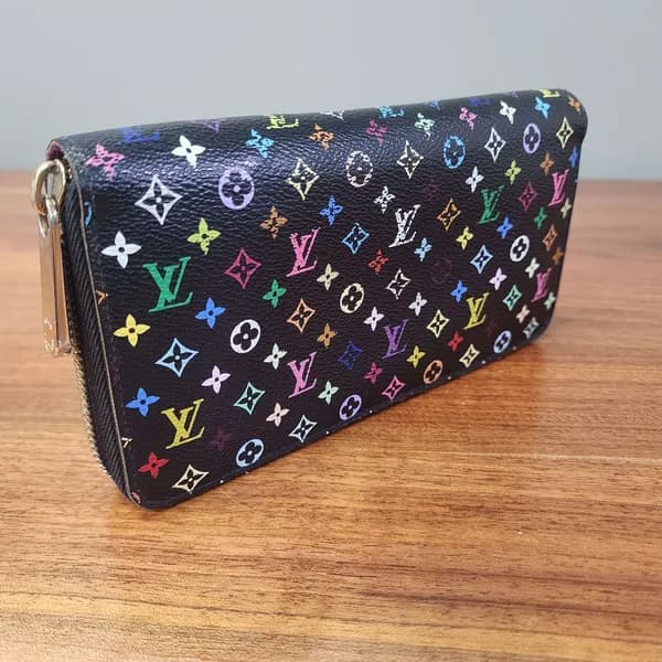 Louis Vuitton Multicolor Monogram Zippered Wallet Black, side view