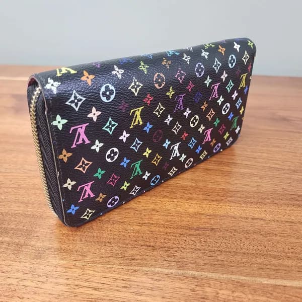 Louis Vuitton Multicolor Monogram Zippered Wallet Black, rear view
