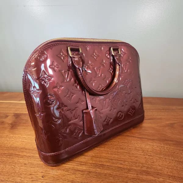 Louis Vuitton Vernis Alma Bag Burgundy Patent, side view