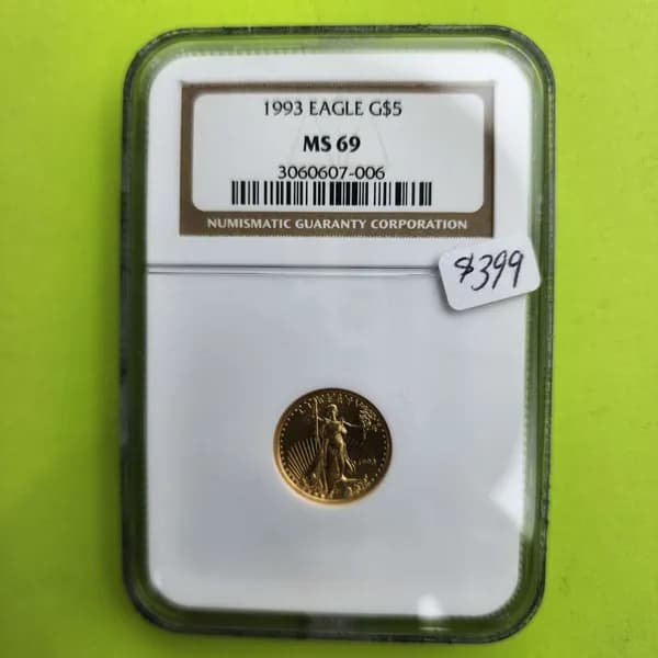 1993 American Eagle Gold $5 MS69 NGC, rear view