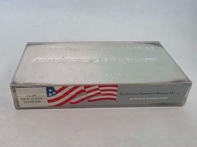 Engelhard 999+ Fine Silver 100 Troy Ounce Bar, side view