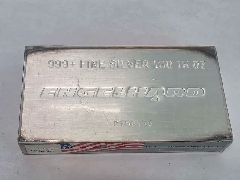 Engelhard 999+ Fine Silver 100 Troy Ounce Bar, rear view