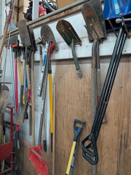 Lot of Landscaping Hand Tools with Wall Mount, interior view