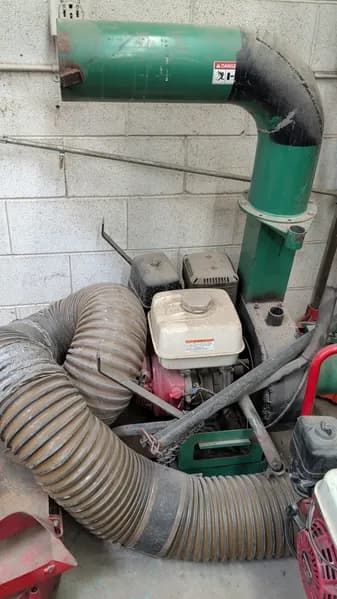 Gas Powered Leaf Collector w/ Motor & Flexible Ductwork, side view
