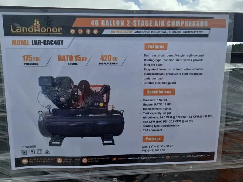 LandHonor 40 Gallon Air Compressor LHR-GAC40Y, primary view