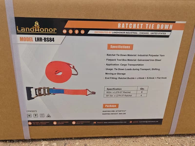 LandHonor LHR-BS84 Ratchet Tie Down Set 12-Piece, primary view