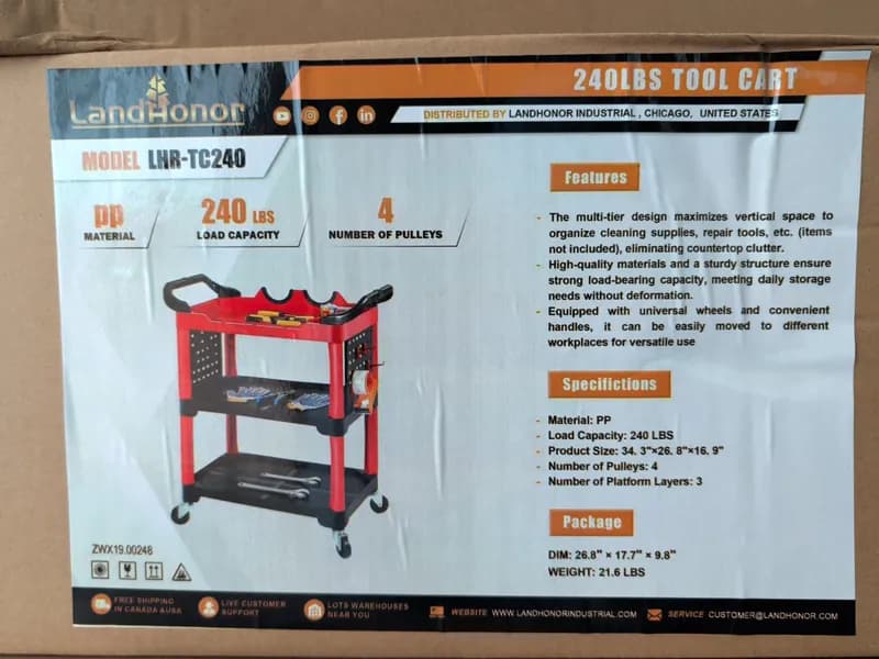 LandHonor LHR-TC240 240 LBS Tool Cart, primary view