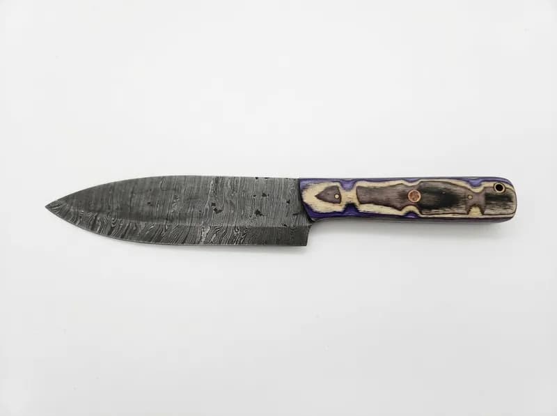 Damascus Steel Chef's Knife Set w/ Purple & Cream Handle, primary view