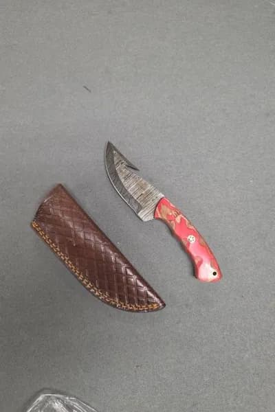 Fixed Blade Hunting Knife w/ Leather Sheath, side view
