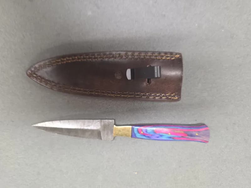 Lot of 2 Fixed Blade Knives w/ Leather Sheaths, Dagger & Drop-Point, side view