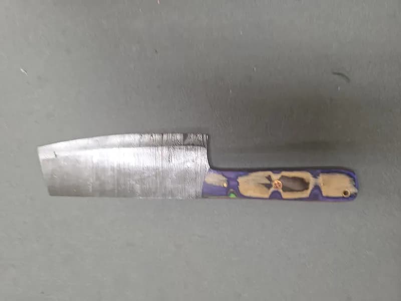 Damascus-Pattern Style Fixed Blade Knife Set: Cleaver & Fillet w/ Sheaths, side view
