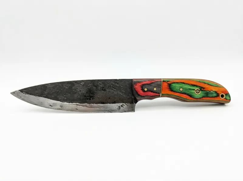 Fixed Blade Chef-Style Knife w/ Multicolor Laminated Handle, primary view