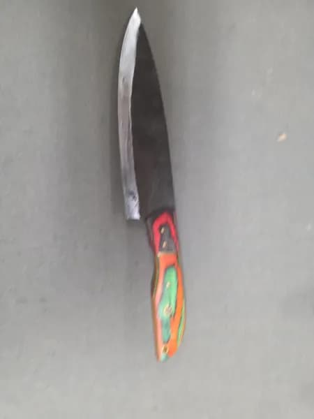 Fixed Blade Chef-Style Knife w/ Multicolor Laminated Handle, side view