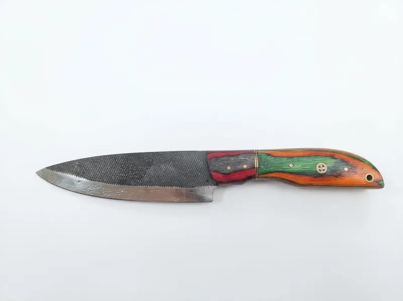 Handmade Fixed Blade Knife with Multicolor Laminated Wood Handle, primary view